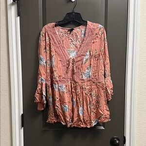 Torrid Peach Floral Crochet Blouse